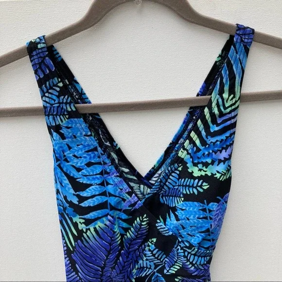 Speedo Size 6 One Piece Swimsuit Blue Floral Fern Leaves Botanical Bathing Suit - Picture 3 of 11